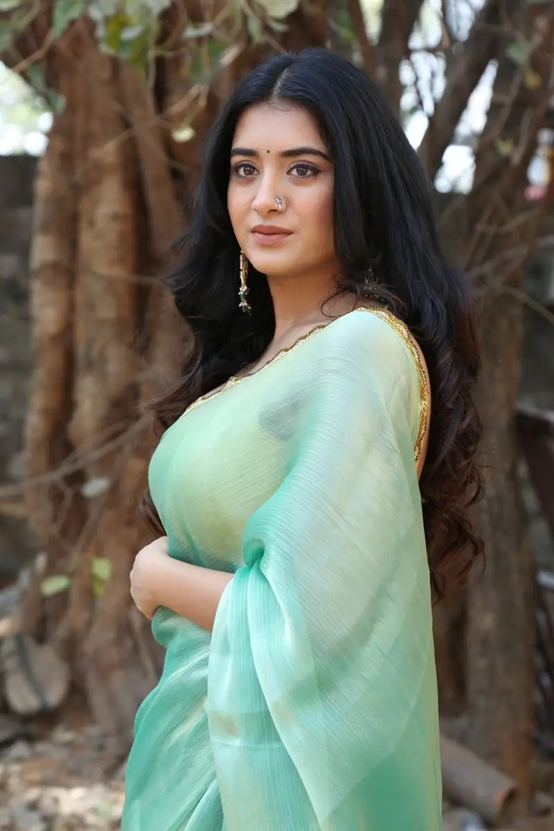 Rashi Singh in Light Blue Saree Yellow Sleeveless Blouse